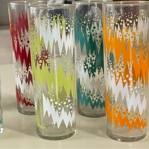 Rare Vintage Find! Libbey Retro Lightning Bolt Tall Collins Glasses (Set of 8)